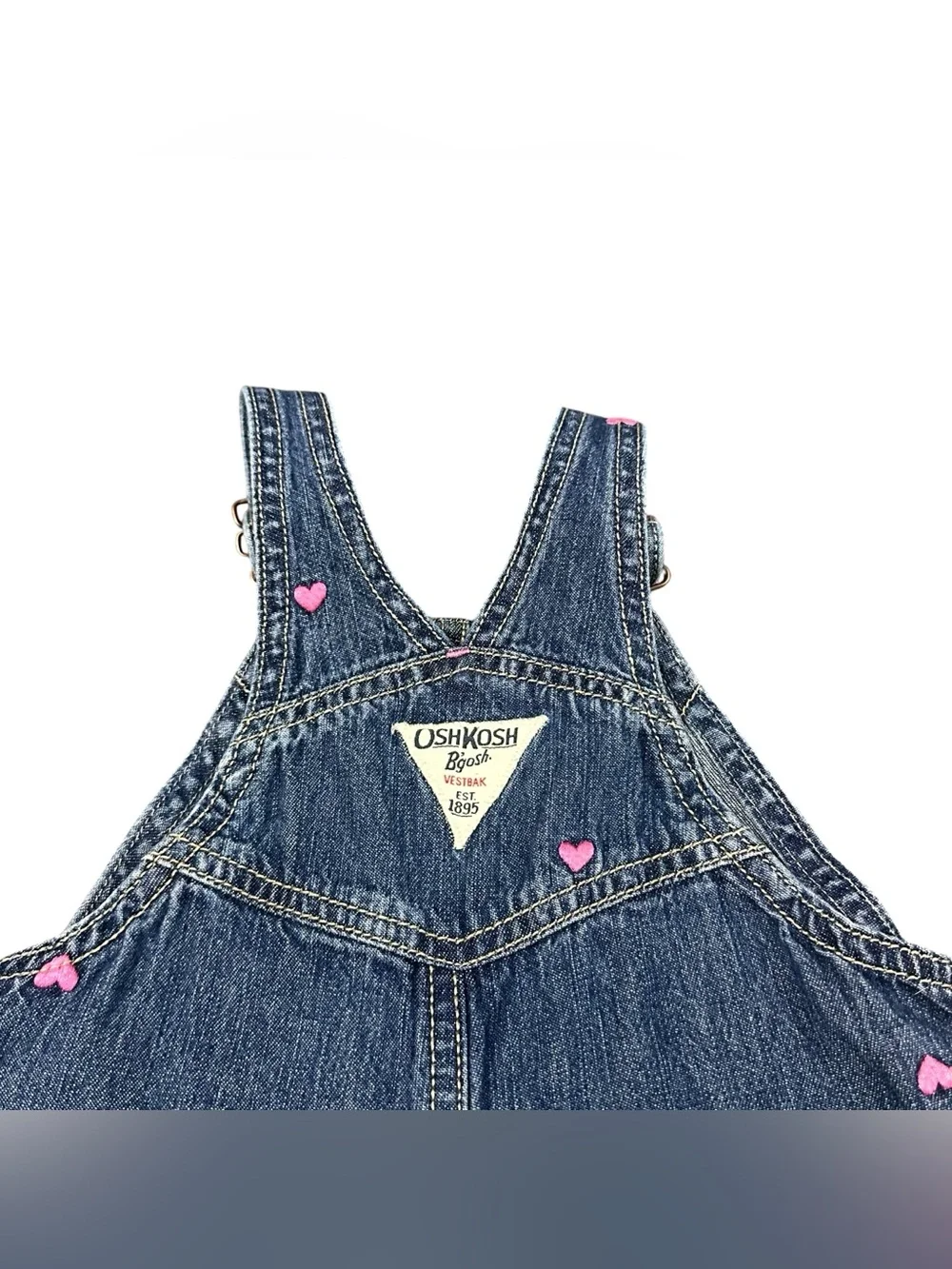 OshKosh B'gosh Denim Overalls with Pink Hearts 12 months